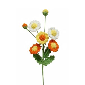 Crochet 5 Daisy with 2 Buds (orange, pink)