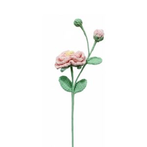 Camellia with 2 Buds Crochet (light pink, white)