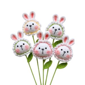 Crochet Granny Bunny Flower (pink, green, yellow)